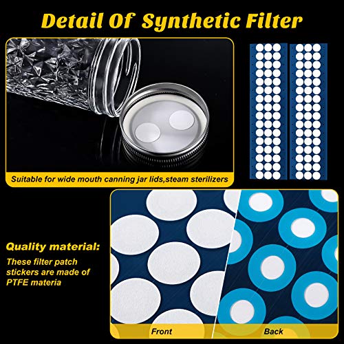 Image of Zonon 96 Pieces Synthetic Filter Paper Stickers 25m Mycology Filter Patch Stickers 0.025 ΜM Synthetic Filters Discs Micropore Adhesive Sticker for Wide Mouth Mushroom Cultivation Mason Jar Lids
