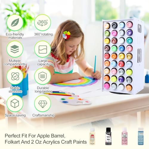 Image of Acrylic Paint Holder Organizer with 72 Holes, 360 Spinning Craft Paint Storage Organizer, 2 Oz Vertical Acrylic Paints Storage Rack, Compatible with Apple Barrel Folkart