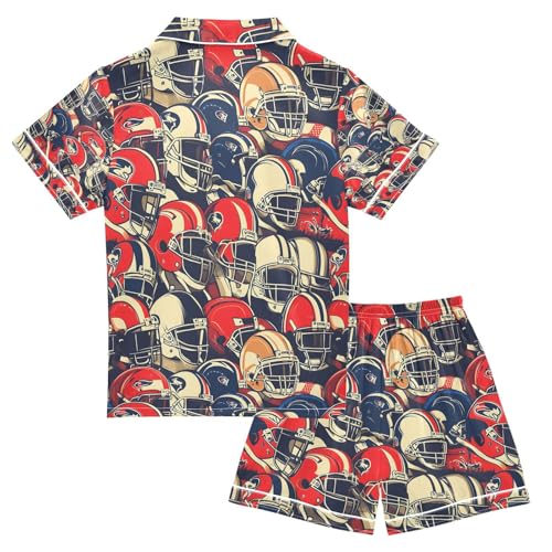 senya American Football Helmet Satin Summer Pajama Sets Silk Short Sleeve Button Down Sleepwear2