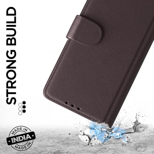 Image of Pikkme Flip Cover for Mi Redmi A7 Pro /Poco C85x 5G / C81 Leather Finish | Inside TPU with Card Pockets | Wallet Stand and Shock Proof | Complete Protection Flip Case (Coffee)