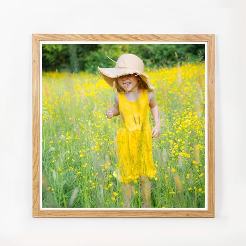 FRAMAI® Bilderrahmen 50x50 cm Eichenfarbe, MDF Umweltfreundlichem Rahmen mit Bruchsicheren Plexi, Aufhänger und Aufsteller – Ansicht 3