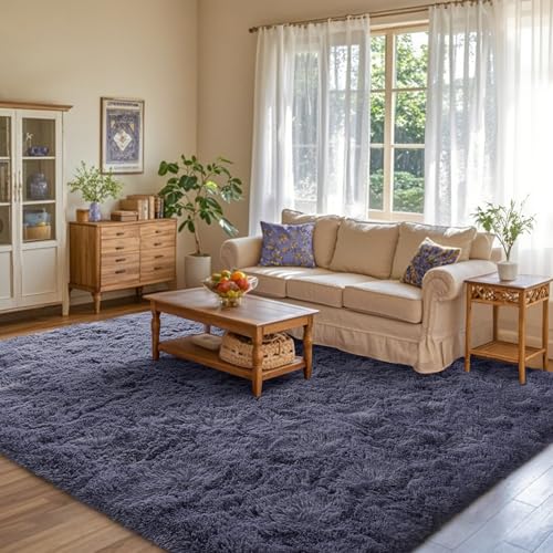 5x7 Fluffy Rug Living Room Rugs Girls,Lush Soft Fuzzy Area Carpet Non Slip for Bedroom Nursery Kids Girlie Elegant Home Decor Aesthetic,Dark Purple