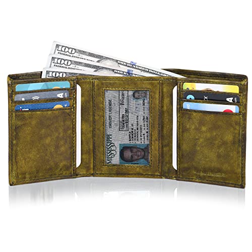 Image of Tri fold Leather Wallet for Men with RFID | Slim Wallets for Men with 1 ID and 6 Credit card slots | Front Pocket Minimalist