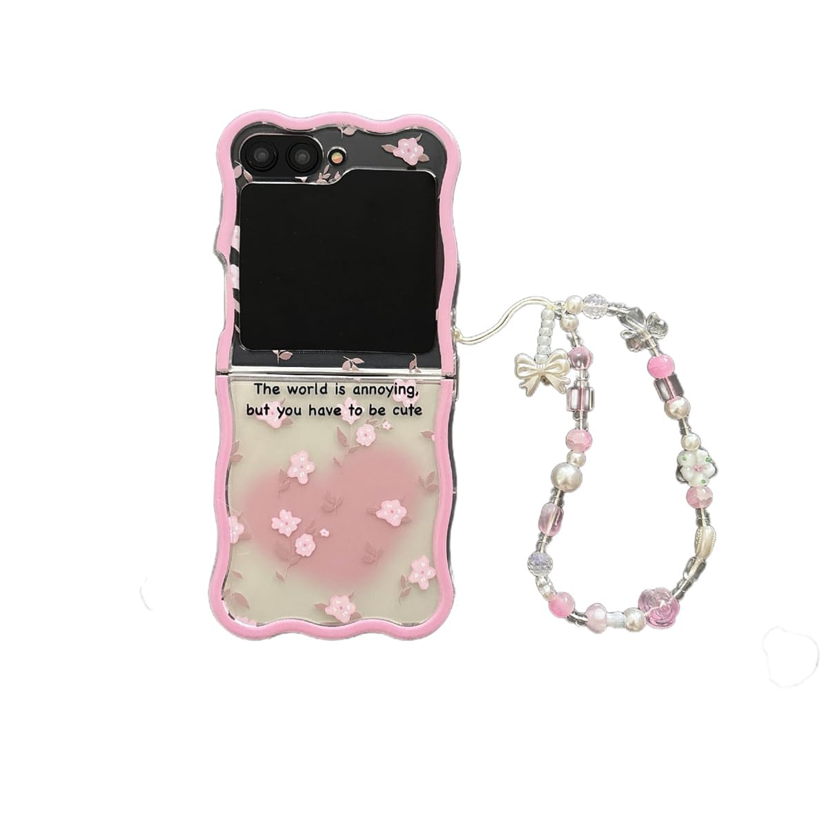 AOLABOKY Cute Flowers Pattern Design Cover for Samsung Galaxy Z Flip 5,Funny Kawaii Galaxy Z Flip5 Wave Phone Case with Chain for Ladies Women