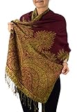 Peach Couture Soft Vintage Persian Paisley Printed Solid Pashmina Shawl Scarf (Maroon)