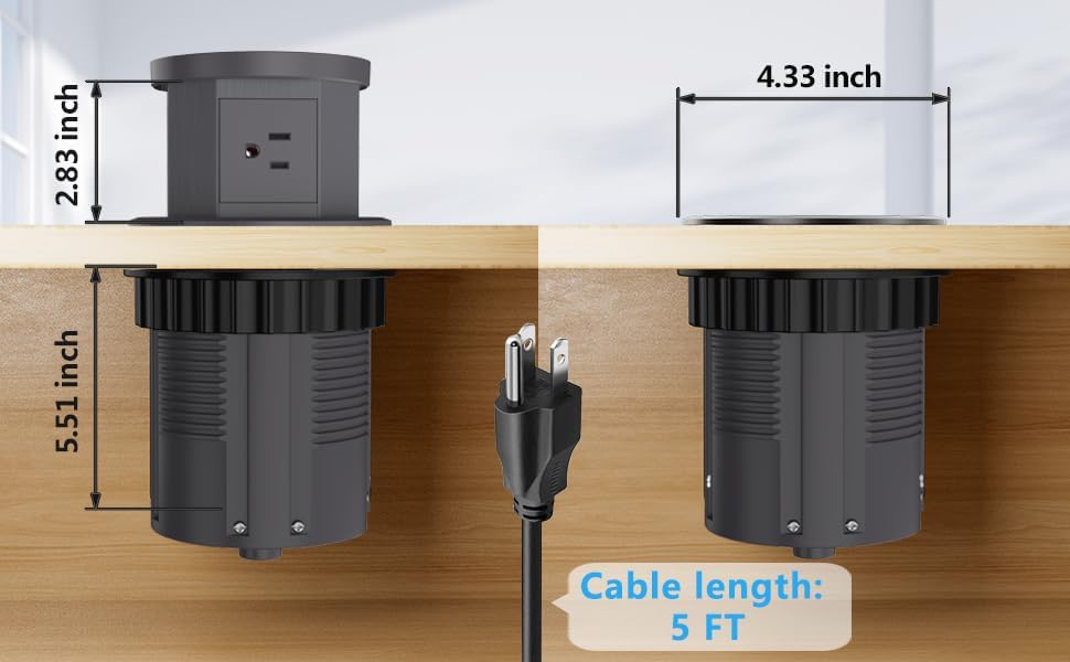 Image of Audiovan Vertical Pop Up socket Pneumatic Electrical Countertop, 3* Power+ USB type A+C charge+ 18 watt Fast Wireless phone charge Kitchen Counter Conference Desk (AVT-VMP24) (BLACK)