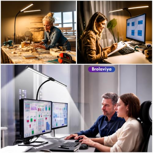 Image of BROLAVIYA Overhead LED 2 Head Dimmable Desk Aluminium Frame Lamp Extra-Long Height Light with Multi-Angle Rotation,3 Lighting Modes for Home, Office, Desktop,Bedroom, Reading,etc