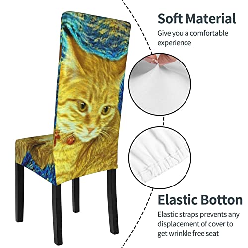 Chair Covers For Dining Room Van-Gogh-Relaxing-Orange-Cat Dining Chair Slipcover For Kitchen,Hotel,Restaurant #TOP3