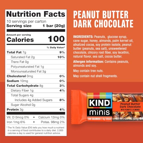 KIND Mini Snack Bars Variety Pack, Gluten Free, Low Sugar, Low Calorie Snacks, Dark Chocolate Nuts & Sea Salt, Peanut Butter Dark Chocolate, Caramel Almond & Sea Salt, 30 Count - image 2