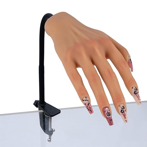 Mano de práctica de silicona para uñas acrílicas, manos de maniquí para práctica de uñas con soporte ajustable, mano falsa de tamaño real para uñas