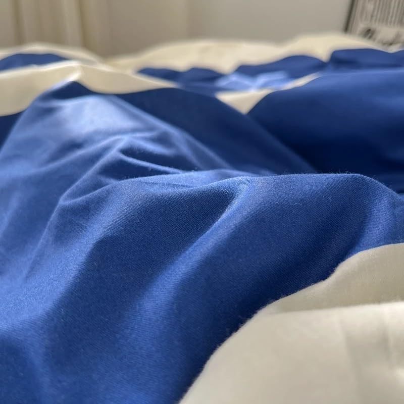 QuKan Bed, 100% Cotton Bedding Sets Blue White Plaid Duvet Cover Flat Sheet Pillowcase Twin Queen Size Bedlinen, MM-102