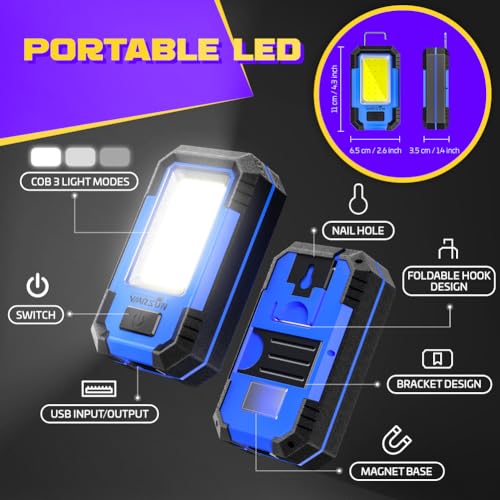 WARSUN LED Work Light Rechargeable Magnetic Portable Mechanic Worklight Battery Powered 1200 Lumens Super Bright for Car Repairing, Camping, Hiking, Gifts for Dad, Blue