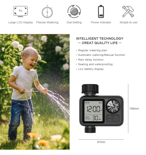 Image of Pinolex Garden Automatic Irrigation Water Timer System Controller for Drip Irrigation Kit Digital Fully Automatic Water Timer | Programmable Irrigation Gardening Plant Dripper Dial Button Operation