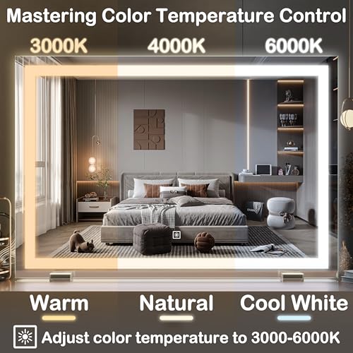 FENNIO Makeup Mirror with Lights 23"x32" ,LED Makeup Mirror ,Large Vanity Mirror with Lights,Touch Sensor with Dimmable 3 Modes, Square White