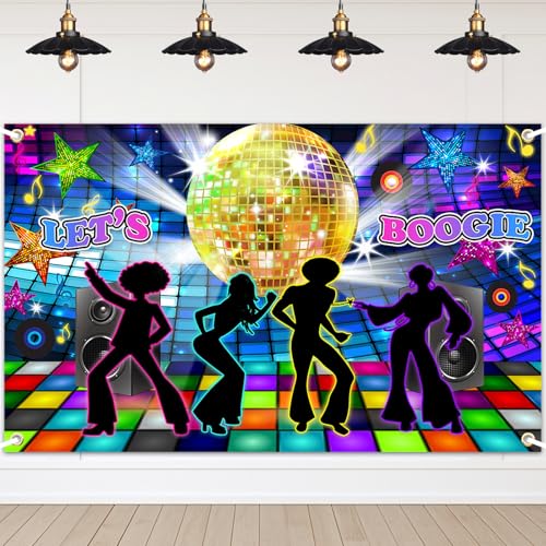 Image of Avezano Disco Backdrop Back to 70s 80s 90s Dance Party Decorations Banner Let's Boogie Birthday Party Photo Booth Backdrops 70.8 x 43.3 Inch Background