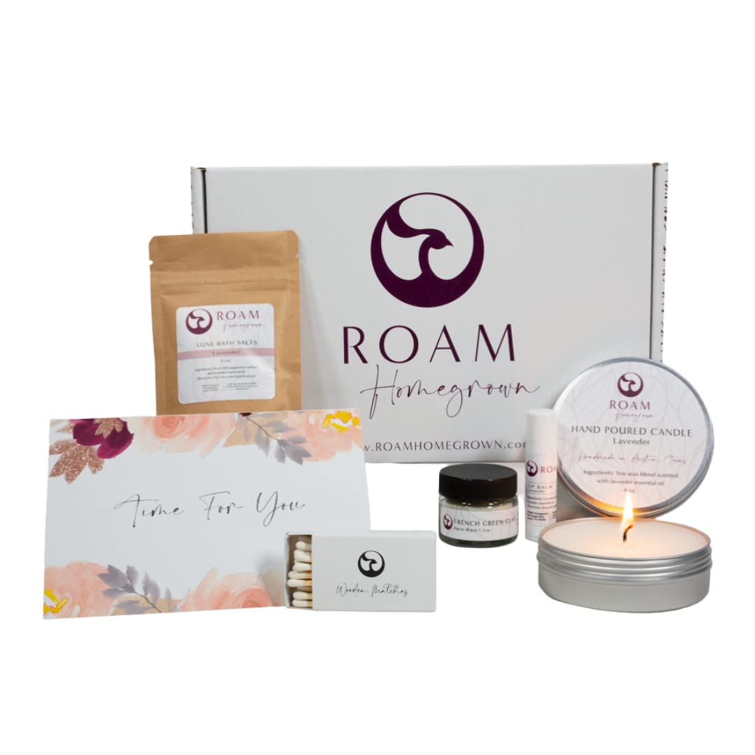 Care Package for Her, 5 Pc Calming Lavender Spa Day Gift Box for Women