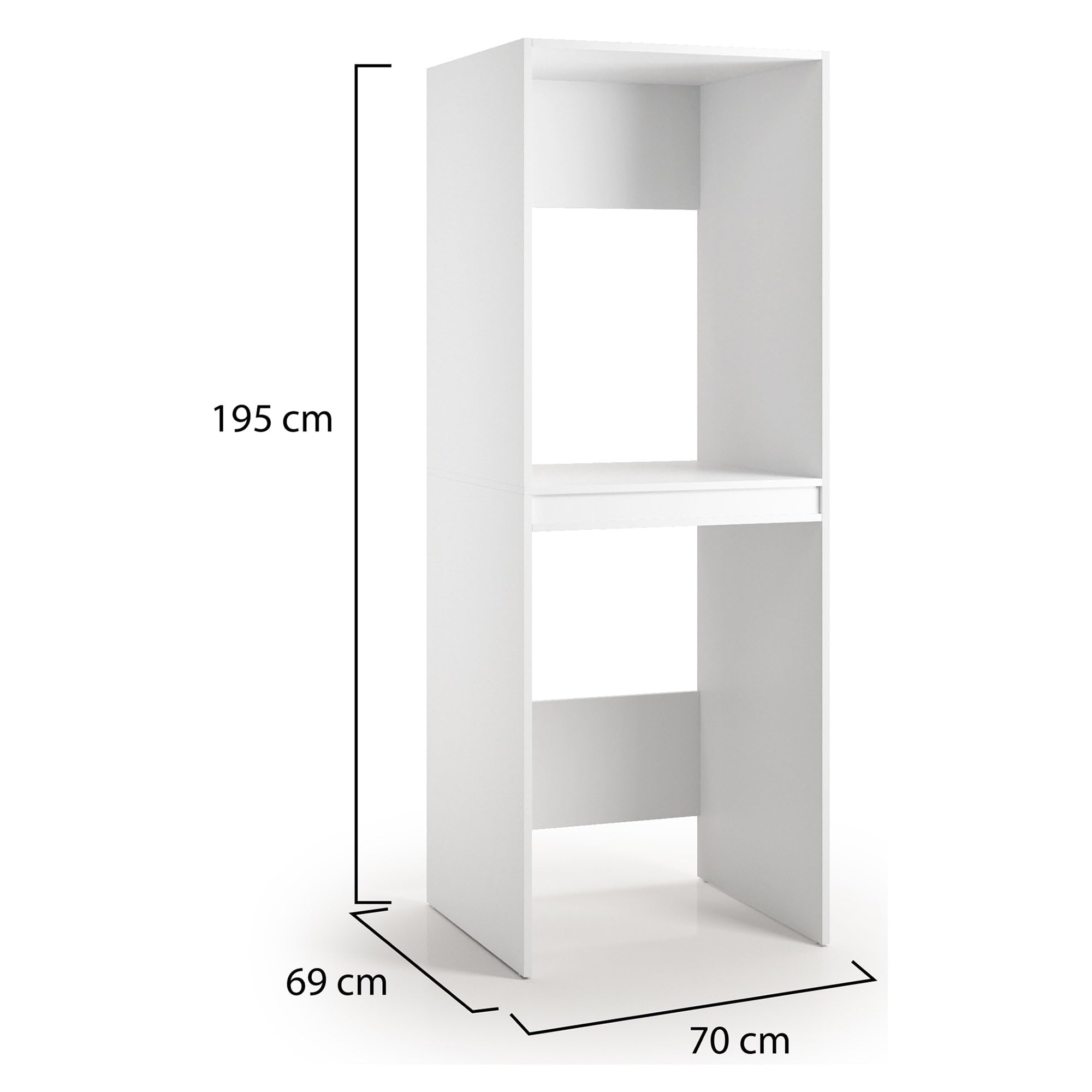 Dmora Armadio Multiuso Grande Lobelia 70x195h cm Bianco un Ripiano Apertura Battente, Porta Lavatrice e Asciugatrice Made in Italy