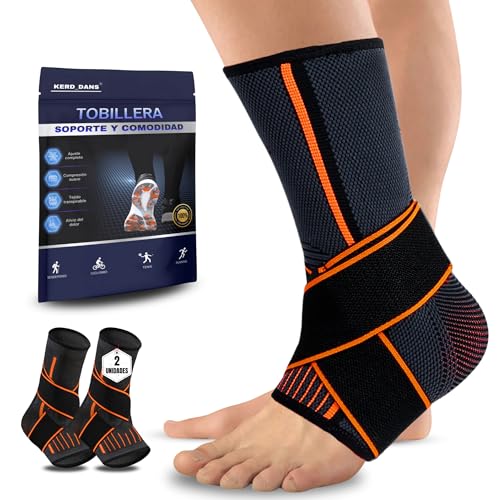 KERD_DANS Tobilleras para Esguince (2 Uds), Tobillera Deportiva Estabilizadora de Compresión con Velcro Ajustable, Tobillera para Prevenir Lesiones, Recuperación y Fascitis Plantar. (Naranja, Large)