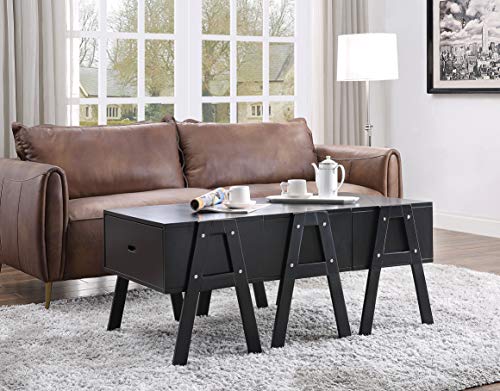 Benjara, Black Wooden Convertible Coffee Table with Angled Legs