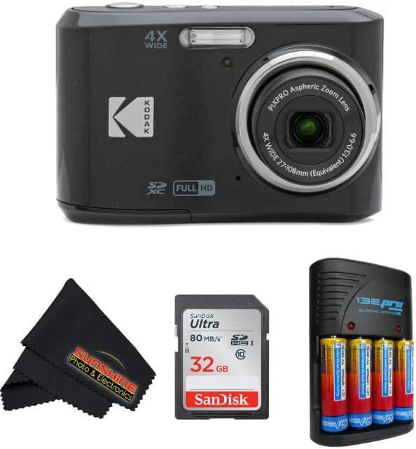 PIXPRO FZ45 16MP CMOS Sensor Digital Camera 5X Optical Zoom with Sunshine Photo Microfiber Cleaning Cloth (Basic Bundle, Black)