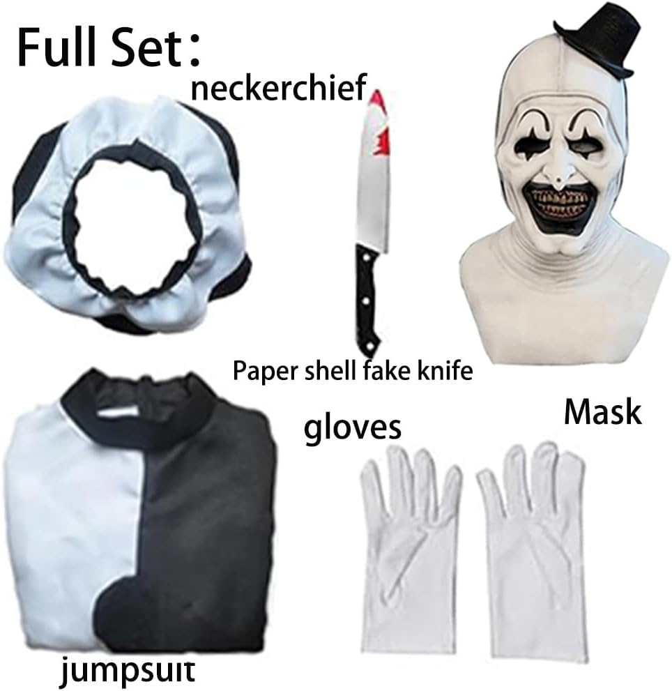 Clown Cosplay Costume Outfit Bodysuit Anime Cosplay Jumpsuit Uniform Black and White Suit Halloween Full Set