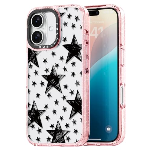Coque iPhone 16 antichoc rose pailleté à motif étoiles Rosarnnah