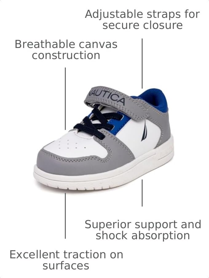 Image of Nautica Kids Adjustable Strap Shoes | Comfortable Casual Sneakers for Boys and Girls, Toddlers & Little Kids