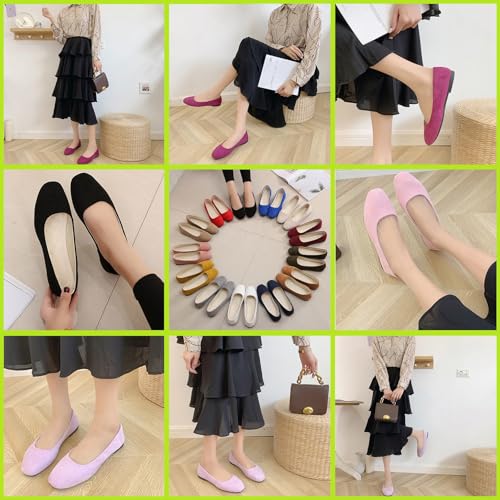Timween Womens Ballet Flats, 25 Vibrant Colors Available Ladies Casual Square-Toe Flat Shoes Women Indoor Outdoor Comfy Slip On Ballerina Pumps Solid Color Suede-Effect Upper Portable Flats - Image 5
