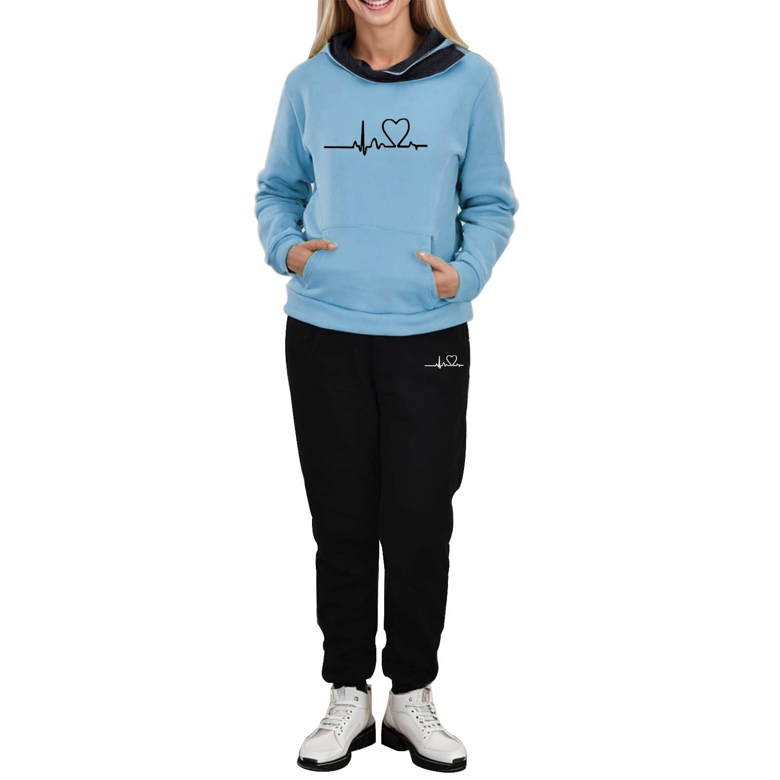 Generisch Damska odzież sportowa na co dzień, zestaw Heartbeat Frequency Print Hoodie dres treningowy modna odzież