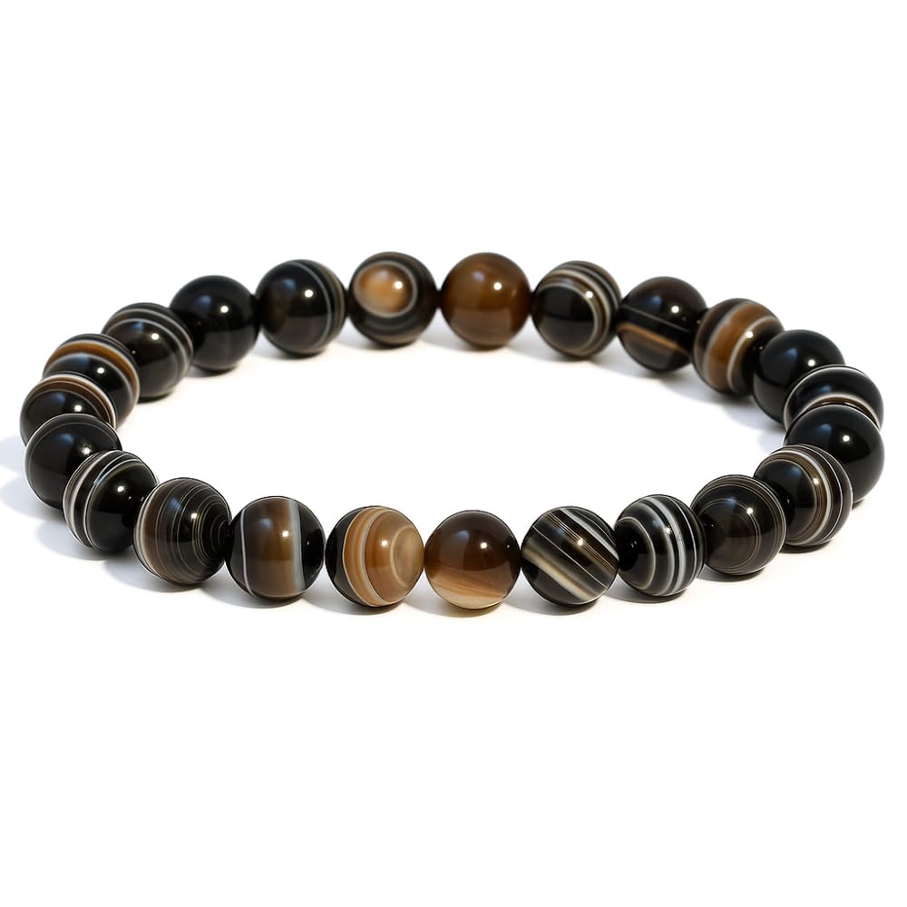 ANAYA AGATE Healing Crystal Bracelet for Women and Men – 8mm Round Beaded Bracelet for Men and Women – Unisex Stretchy Gemstone Bracelet for Healing