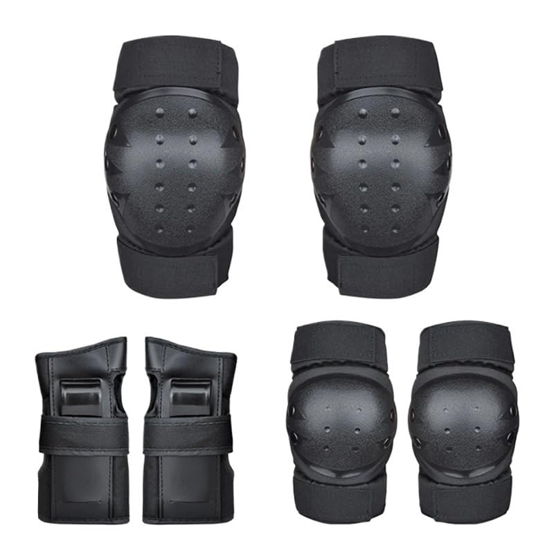 Juego de 6 Rodilleras y Coderas for niños/Adultos, Rodilleras, Coderas y muñequeras for Bicicletas y patinetas (Color : Zwart, Size : L 66-85kg)