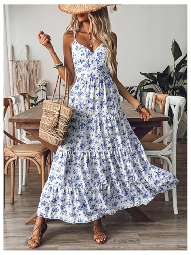 Floerns Women's Floral Bowknot Back Cami Maxi Dress Sleeveless Ruffle Tiered Dresses2