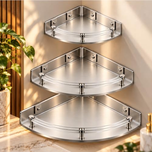 Image of Urban Elite Acrylic Bathroom Corner Shelf Set of 3 - Unbreakable Transparent Wall Mount Organizer (8 inch, 10 inch, 12 inch) | Rust-Proof, High Load Capacity Storage Rack for Bathroom, Kitchen & Home (Corner)