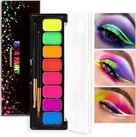 Teekerwang 8 Farben Neon Face Paint Liner Make-up, Water Activated Eyeliner Palette UV Glow Longlasting Fluorescent Gesicht und Körper Farbe mit Pinsel für Halloween Weihnachten