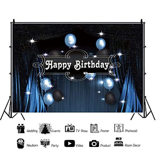 Yeele 10x6.5ft Black and Blue Happy Birthday Backdrop Blue Black Balloons Photography Background for Family Adult Man Birthday Party Decorations Cake Table Banner Vinyl Photo Booth Props