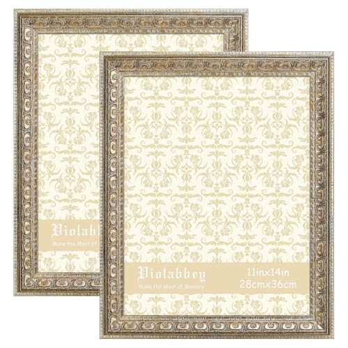 Image of VIOLABBEY 11x14 Picture Frame Gold Set of 2, Vintage Photo Frame | Antique Ornate Frame, Wall or Tabletop Display, Classic Design for Home Office Decor, Fits 11x14 Pictures