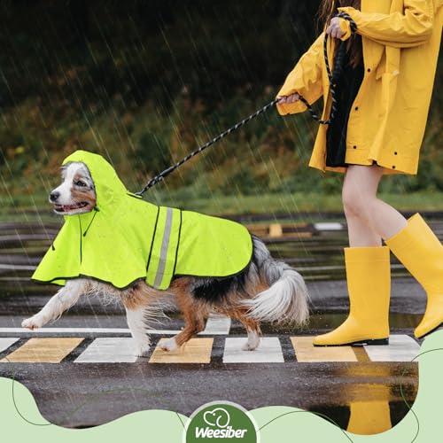 Weesiber Hunderegenmantel, Reflektierender Hund Regenmantel mit Leinenloch, wasserdichte Regenjacke Hunde Verstellbarer Hundeponcho Mit Kapuze (S, Grün)