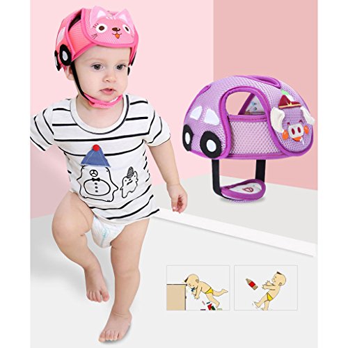 Boné de segurança para bebês e crianças com arnês Fityle ajustável, Pink sloths, 17x16x12cm