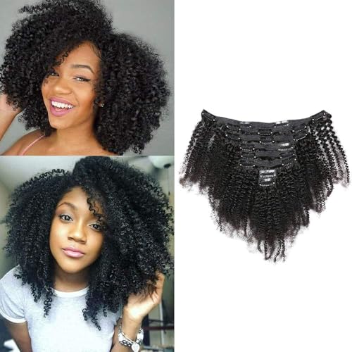 16 Inch Kinky Curly Hair With 18 Clips 8A Remi Human Hair Clip in Extensions 8Pcs/Set Afro Kinky Curly Double Wefts For Black Women Natural Color 120 Grams/Set