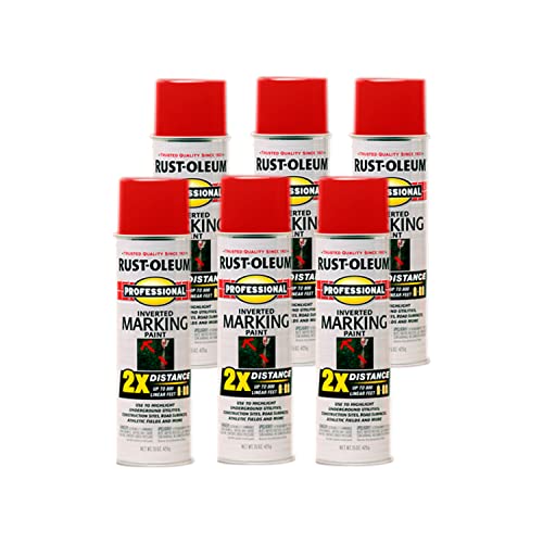 Image of Rust-Oleum 266591-6PK Professional 2X Distance Inverted Marking Spray Paint, Safety Red, 15 Ounce (Pack of 6)