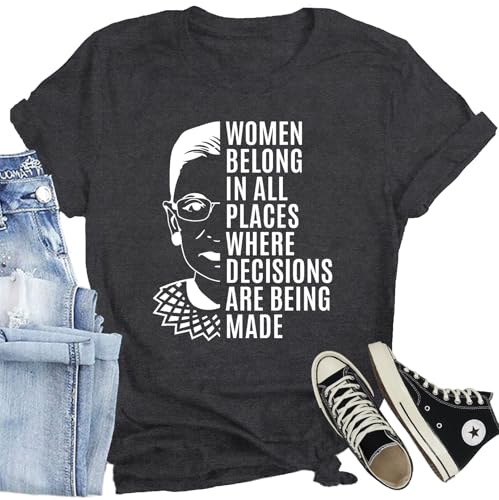 CQF RBG Ruth Bader Ginsburg Shirts Women Equality Human Rights T-Shirt Women Belong in All Places Tee Tops Grey