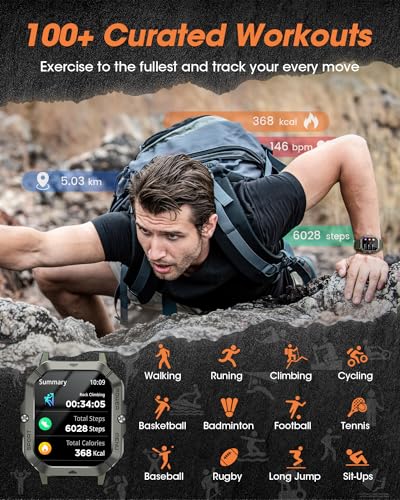 Image of Military Smart Watches for Men (Answer /Make Calls), Waterproof Rugged Fitness Tracker with Blood Pressure /Heart Rate /SpO2 /Sleep, Bluetooth Tactical Smart Watch for Android and iPhone, Military Green