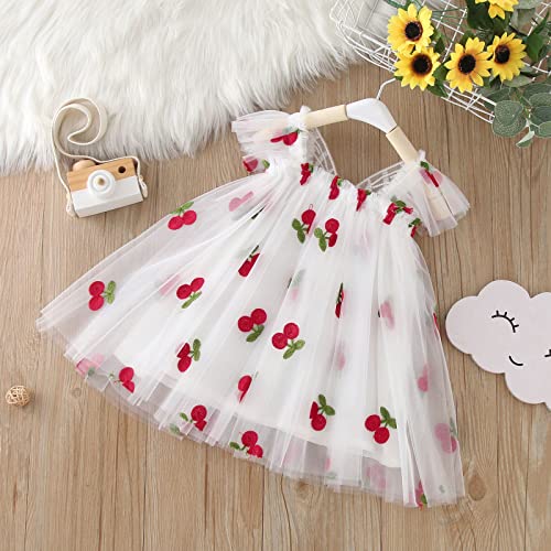 Toddler Girls Fly Sleeve Butterfly Cherry Embroidery Tulle Dress Dance Party Princess Flower Girl Dress for 12 Months2