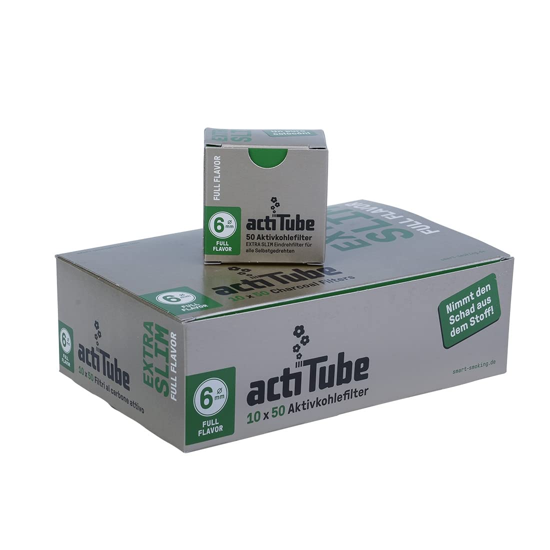 actiTube - Filtro de carbón activo extra delgado (6 mm de diámetro, 50 filtros por paquete, 1 pantalla (500 filtros)