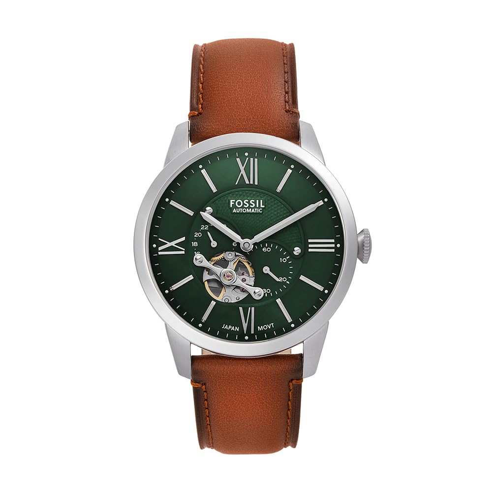 Fossil Townsman orologio per uomo, movimento automatico, bracciale in acciaio o cinturino in pelle, 44 mm, Verde Scuro