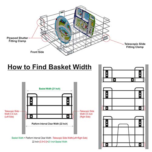 Image of SmartSlide Stainless Steel Basket for Modular Kitchen /Cutlery Tray for Kitchen Drawer /Plate Basket /Kitchen Rack /Utensil Holder for Kitchen (21 x 22 x 8 Inch Plate /Thali Basket)
