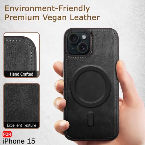 Image of TheGiftKart Genuine Leather Finish Back Cover Case for iPhone 15 | Shockproof Design | Raised Edges for Camera & Screen Protection | Stunning Minimalist Design Case Cover (MagSafe Compatible, Black)