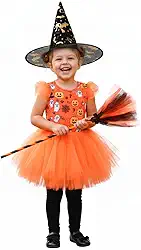 Kit Bruxa Halloween com Chapéu Preto e Vassoura Decorada pra Fantasia Infantil Menina