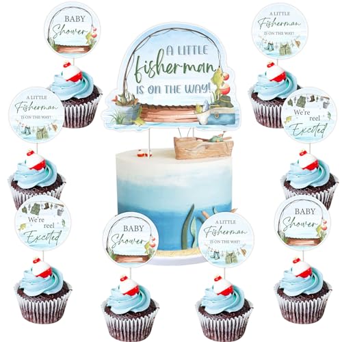 Décoration gâteau baby shower garçon thème pêche Little Fisherman