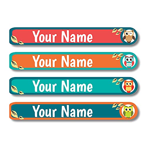 Lovable Labels Personalized Labels for Kids (120 Labels) - Waterproof Dishwasher Safe Peel and Stick Labels are Great for School Supplies Daycare Camp Bottles (What a Hoot)